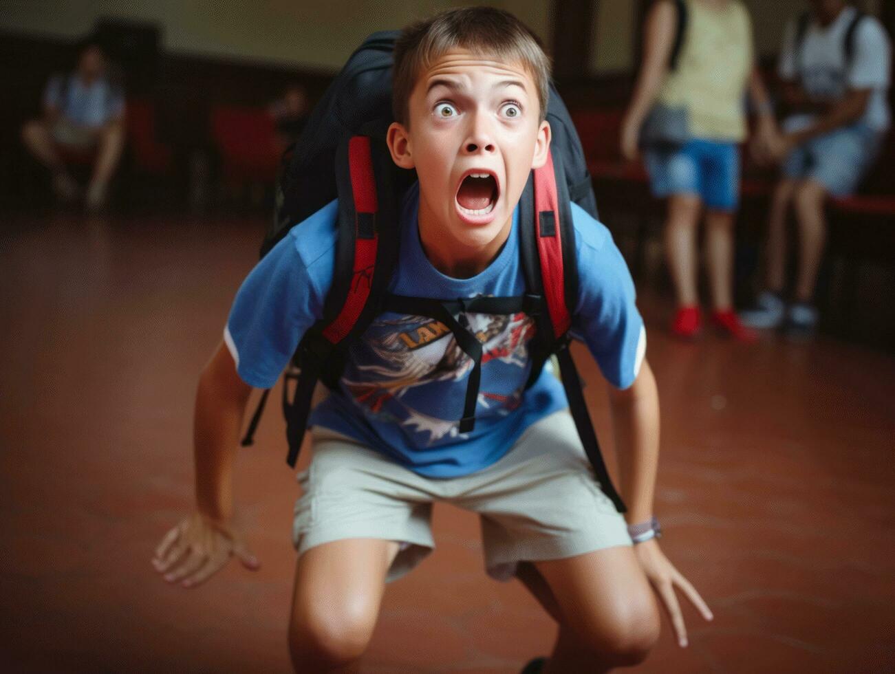 photo of emotional dynamic pose Brasilian kid in school AI Generative