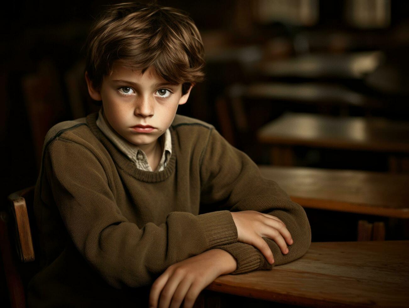 photo of emotional dynamic pose Brasilian kid in school AI Generative