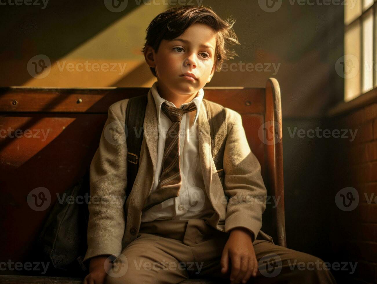 foto de emocional dinámica actitud brasileño niño en colegio ai generativo