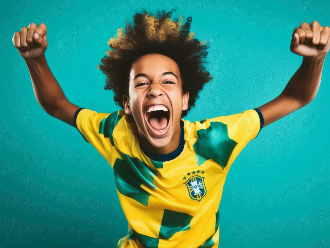 photo of emotional dynamic pose Brasilian kid in school AI Generative