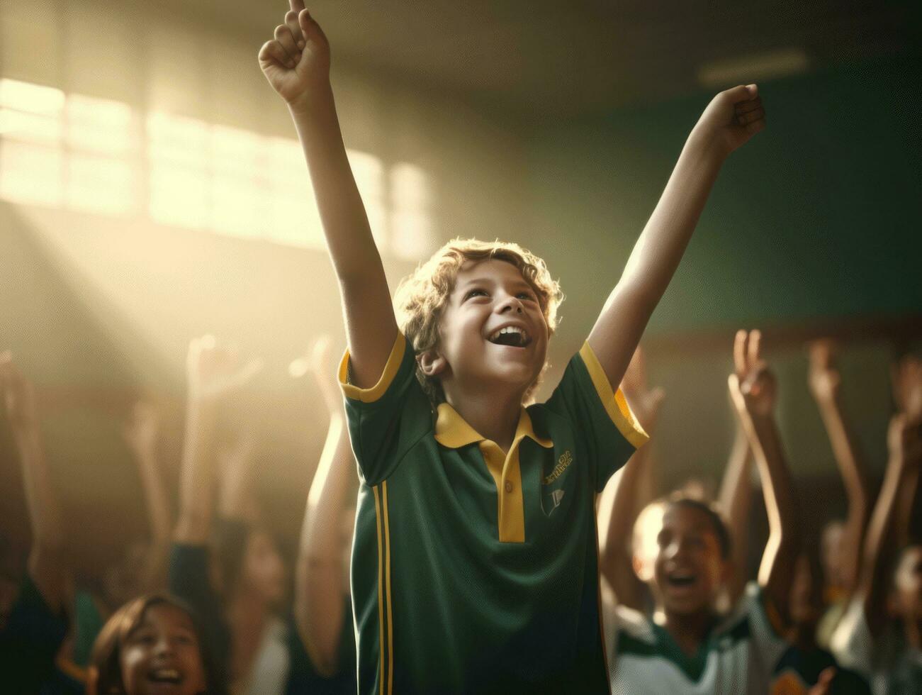 photo of emotional dynamic pose Brasilian kid in school AI Generative