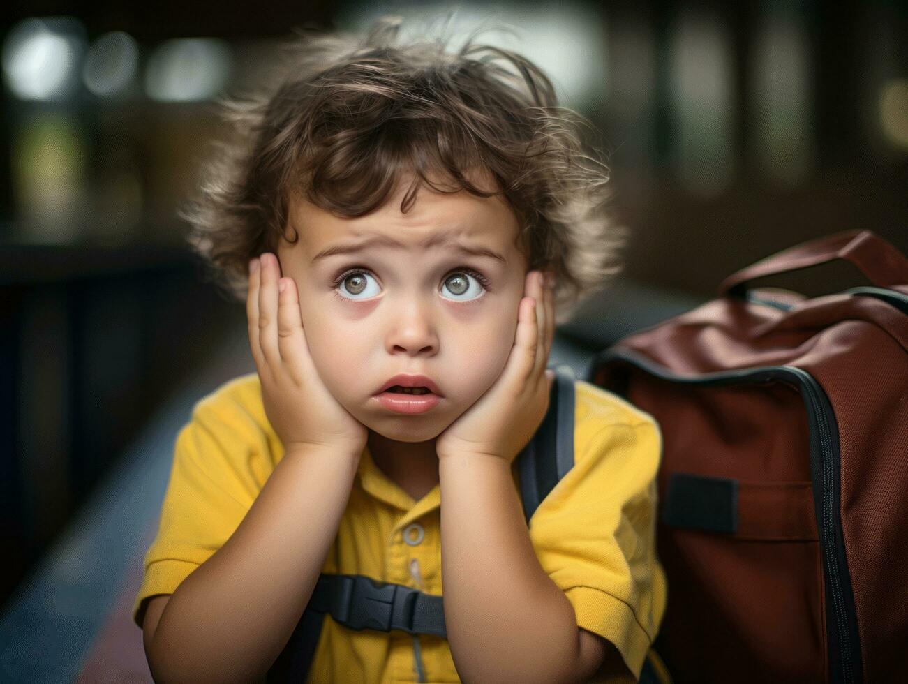 foto de emocional dinámica actitud brasileño niño en colegio ai generativo