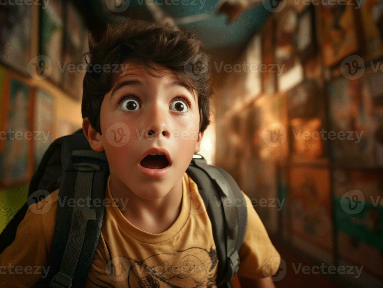 photo of emotional dynamic pose Brasilian kid in school AI Generative