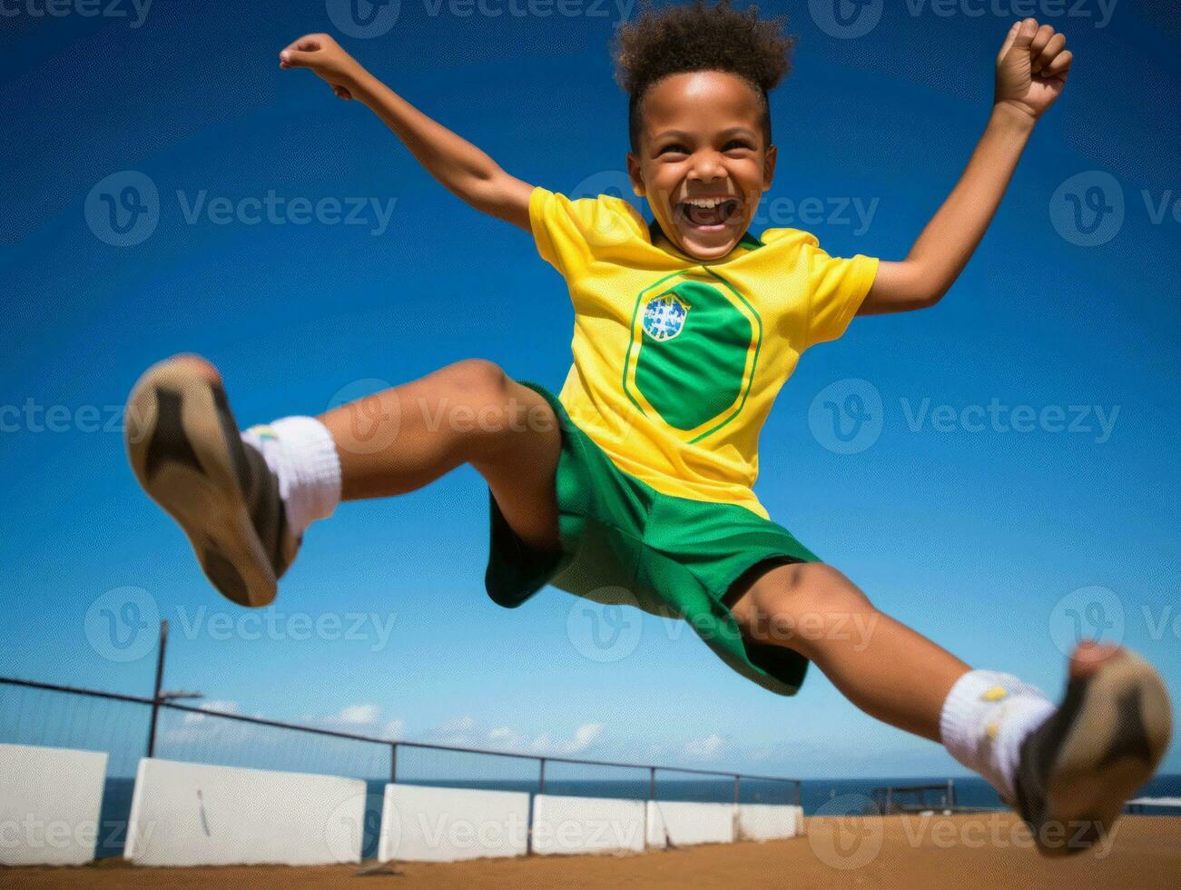 photo of emotional dynamic pose Brasilian kid in school AI Generative