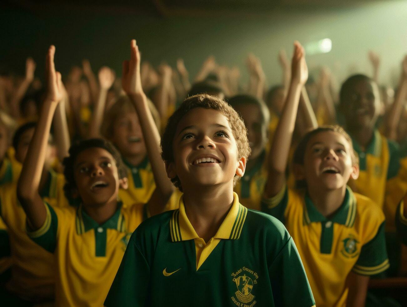 photo of emotional dynamic pose Brasilian kid in school AI Generative