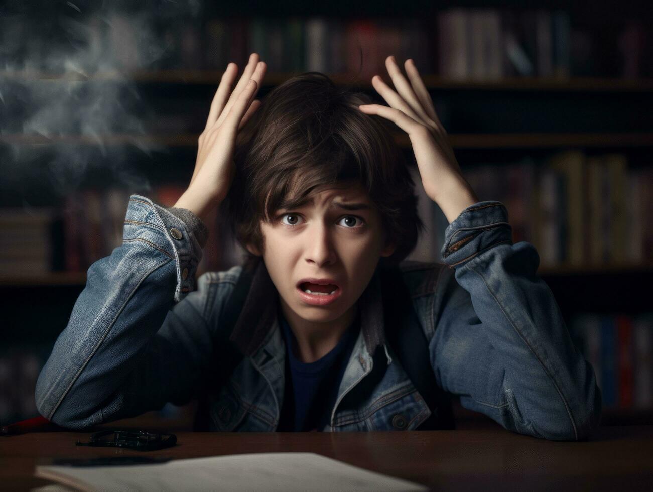 photo of emotional dynamic pose Brasilian kid in school AI Generative