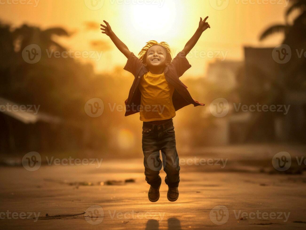 photo of emotional dynamic pose Brasilian kid in school AI Generative