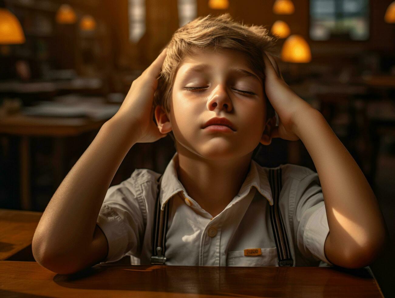 photo of emotional dynamic pose Brasilian kid in school AI Generative
