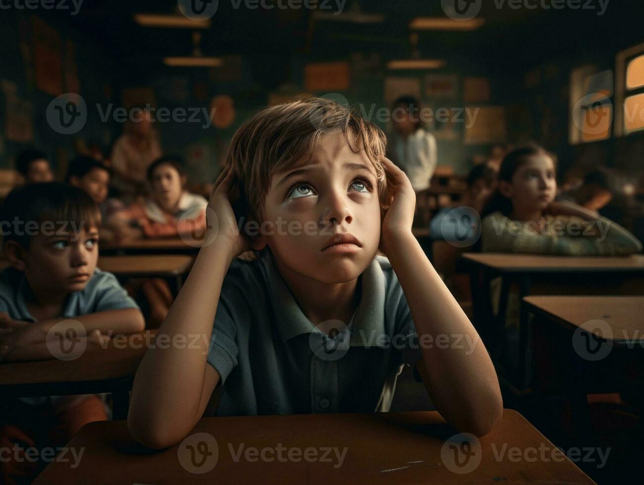 photo of emotional dynamic pose Brasilian kid in school AI Generative