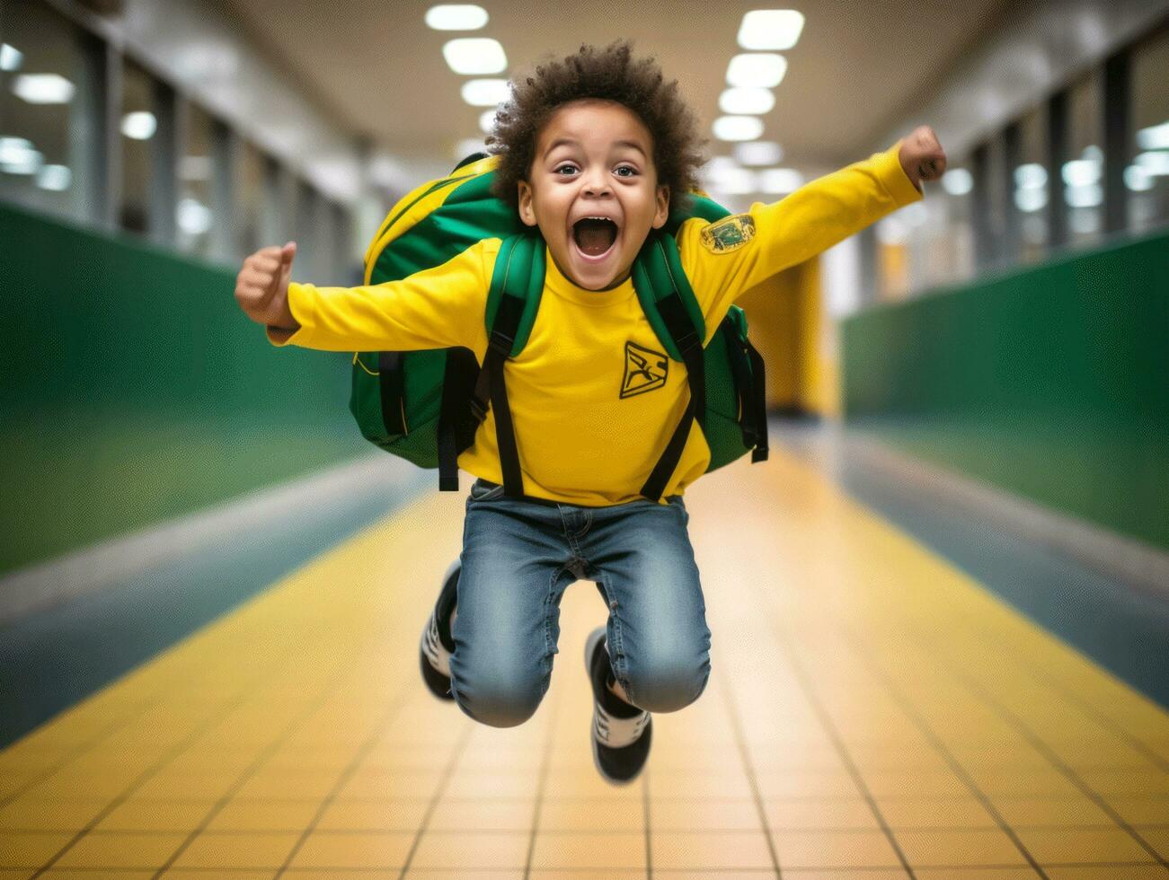 photo of emotional dynamic pose Brasilian kid in school AI Generative