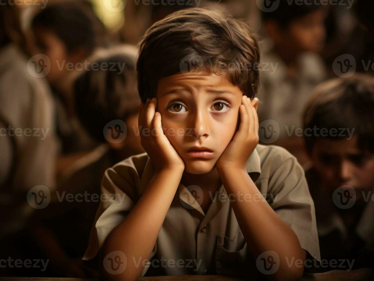 photo of emotional dynamic pose Brasilian kid in school AI Generative