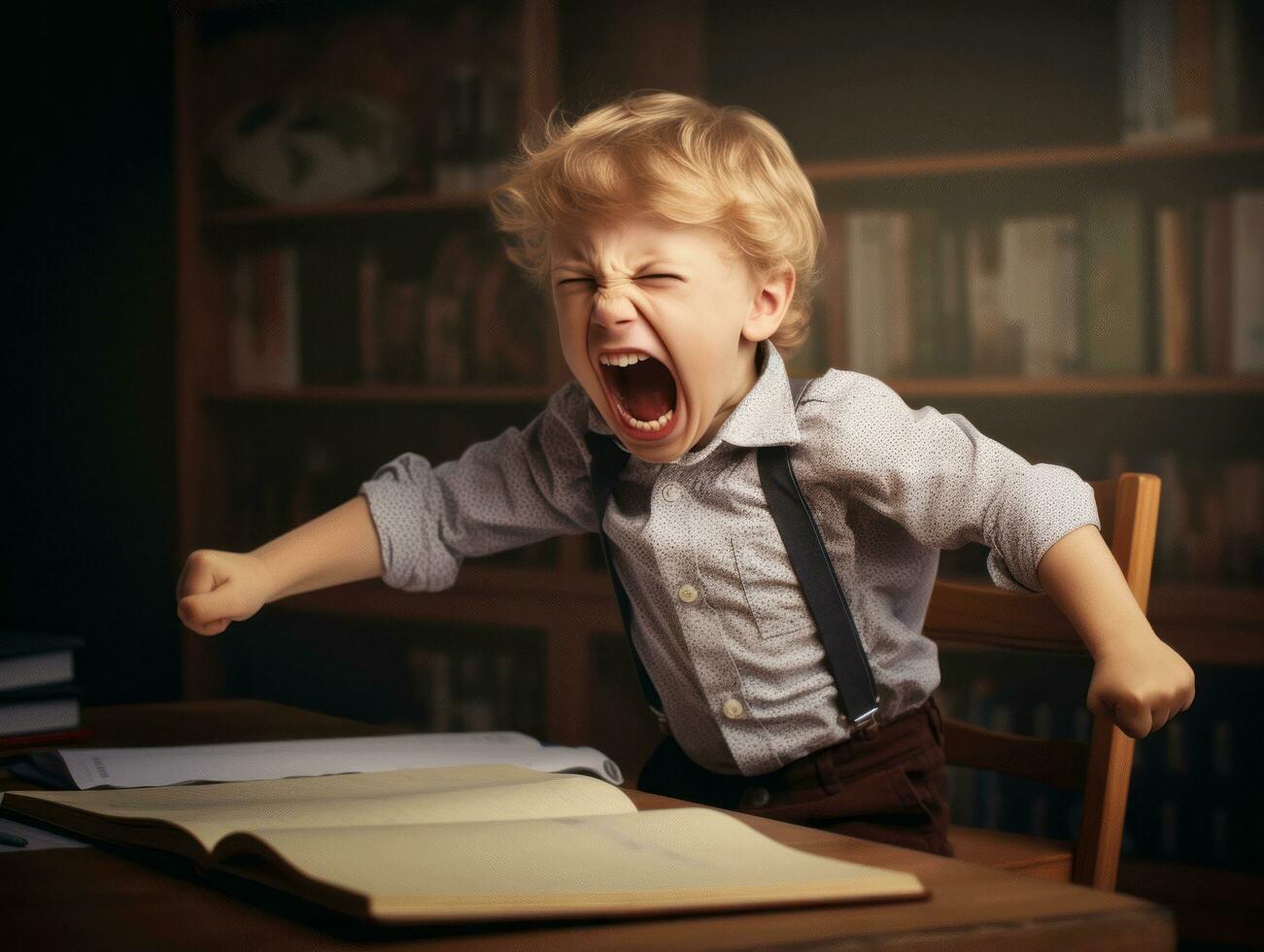 photo of emotional dynamic pose Brasilian kid in school AI Generative