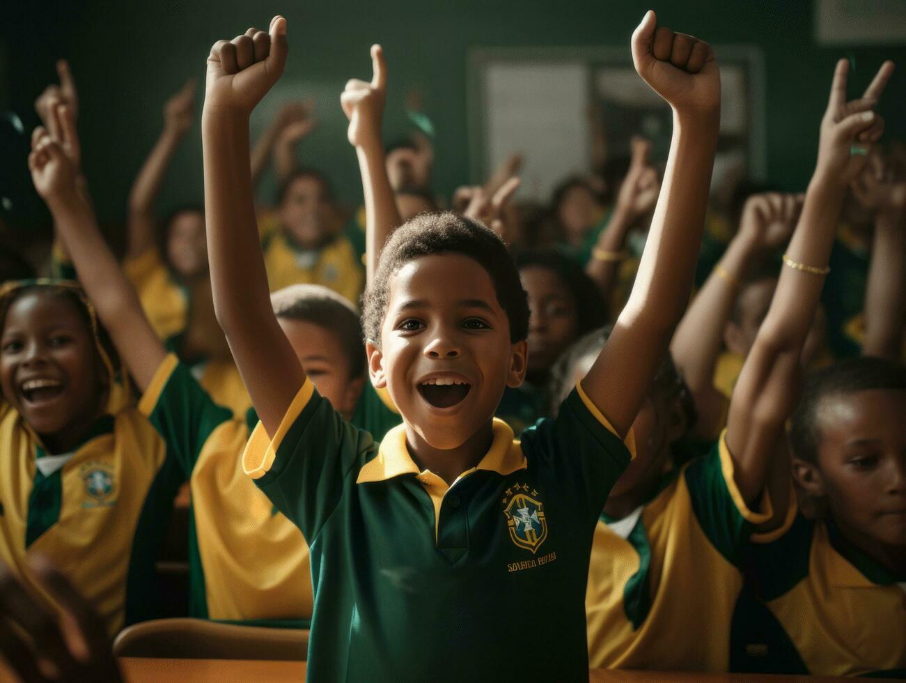 foto de emocional dinámica actitud brasileño niño en colegio ai generativo