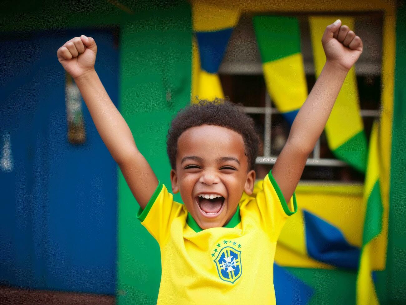 photo of emotional dynamic pose Brasilian kid in school AI Generative