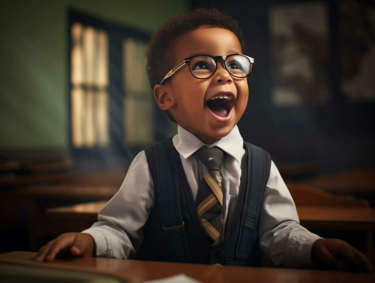 photo of emotional dynamic pose Brasilian kid in school AI Generative