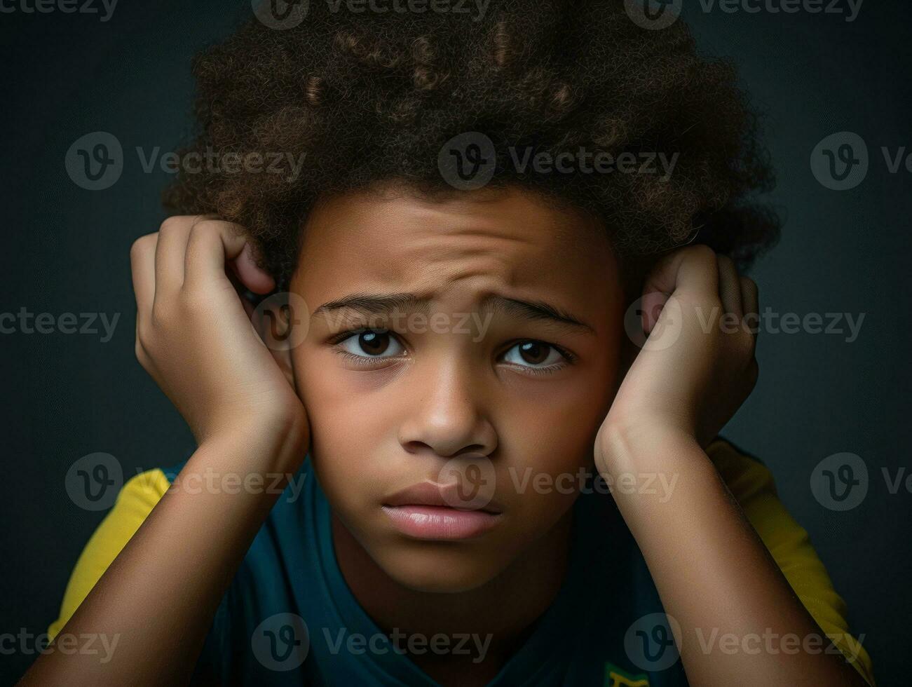 photo of emotional dynamic pose Brasilian kid in school AI Generative