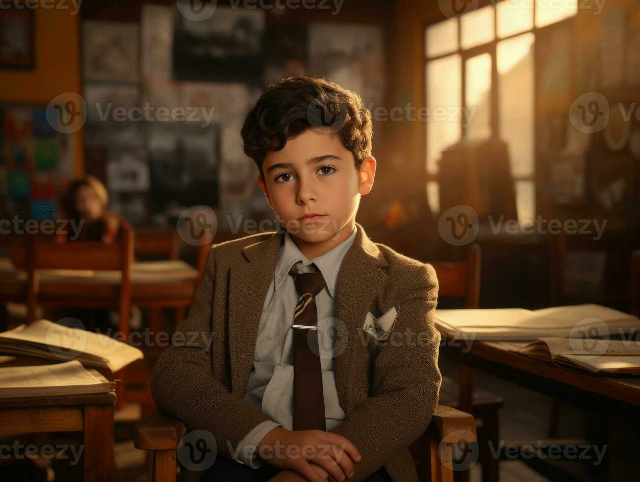 photo of emotional dynamic pose Brasilian kid in school AI Generative