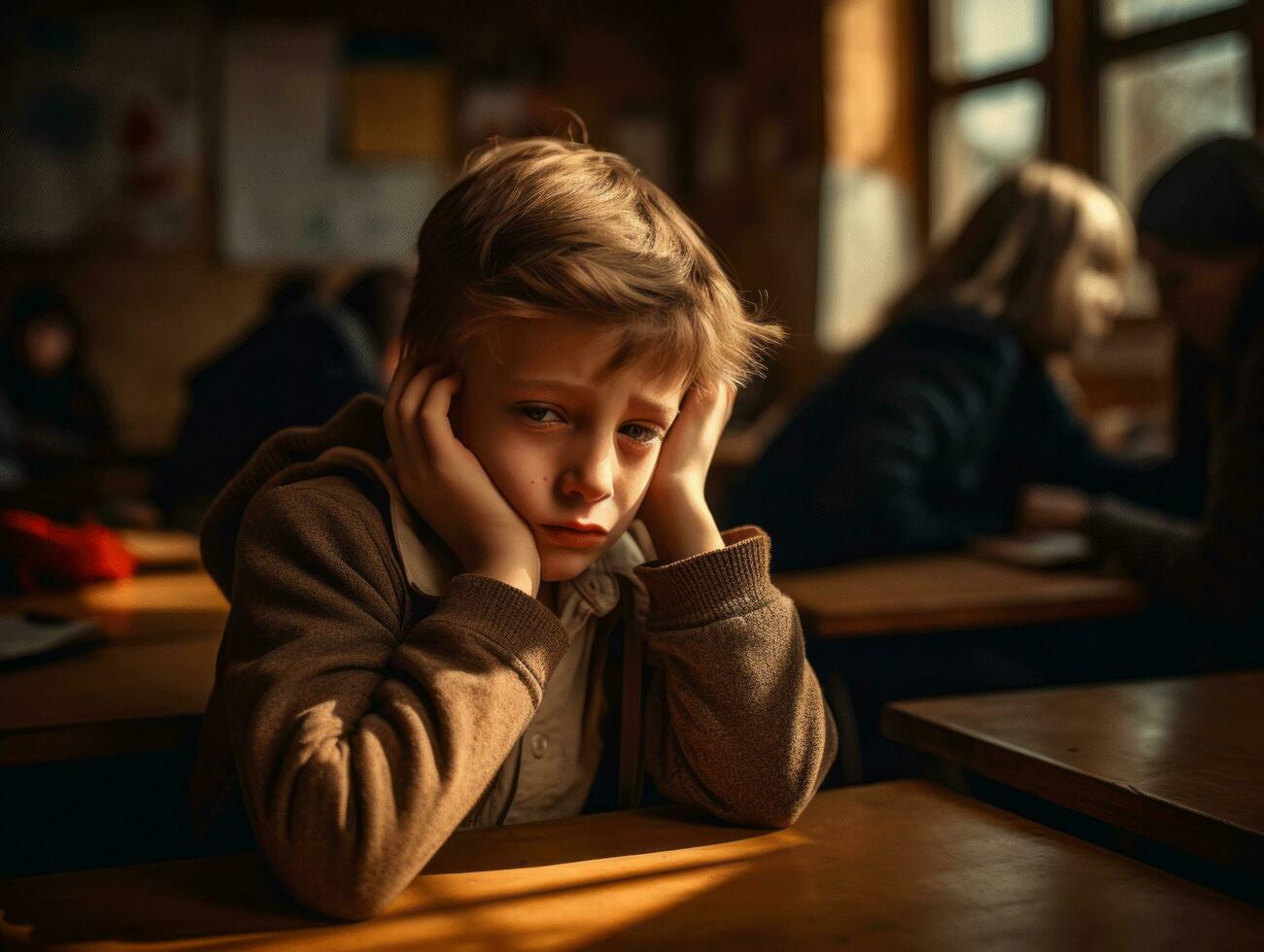 photo of emotional dynamic pose Brasilian kid in school AI Generative