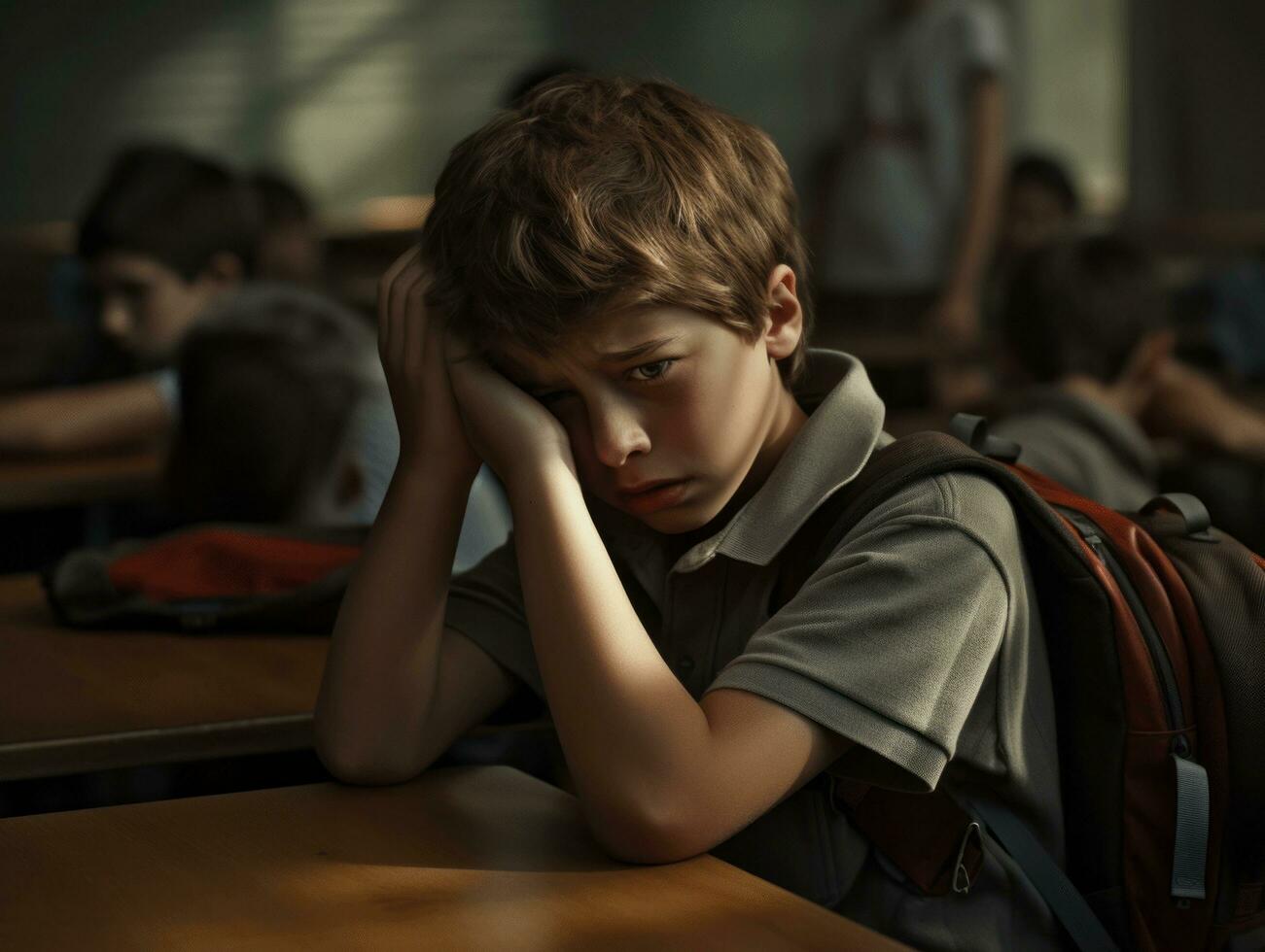 photo of emotional dynamic pose Brasilian kid in school AI Generative