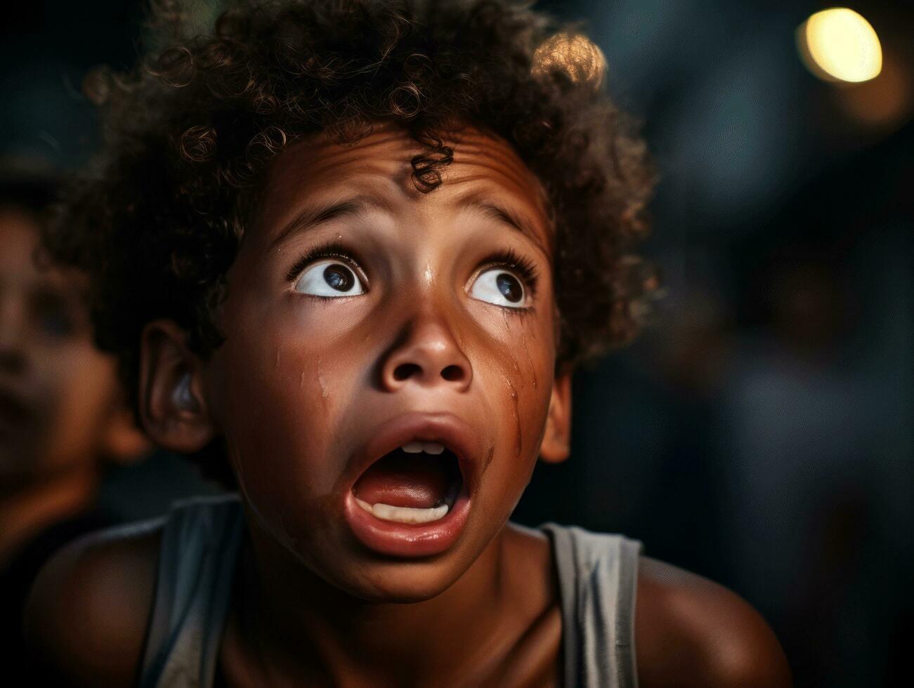 photo of emotional dynamic pose Brasilian kid in school AI Generative