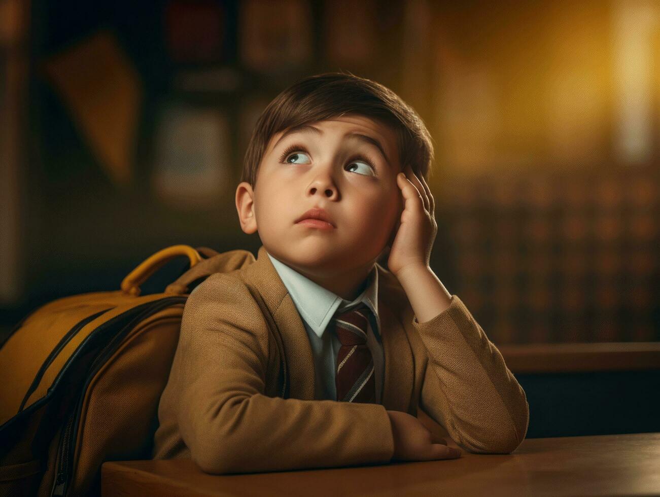 photo of emotional dynamic pose Brasilian kid in school AI Generative