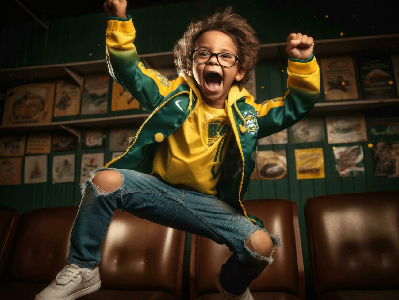 photo of emotional dynamic pose Brasilian kid in school AI Generative