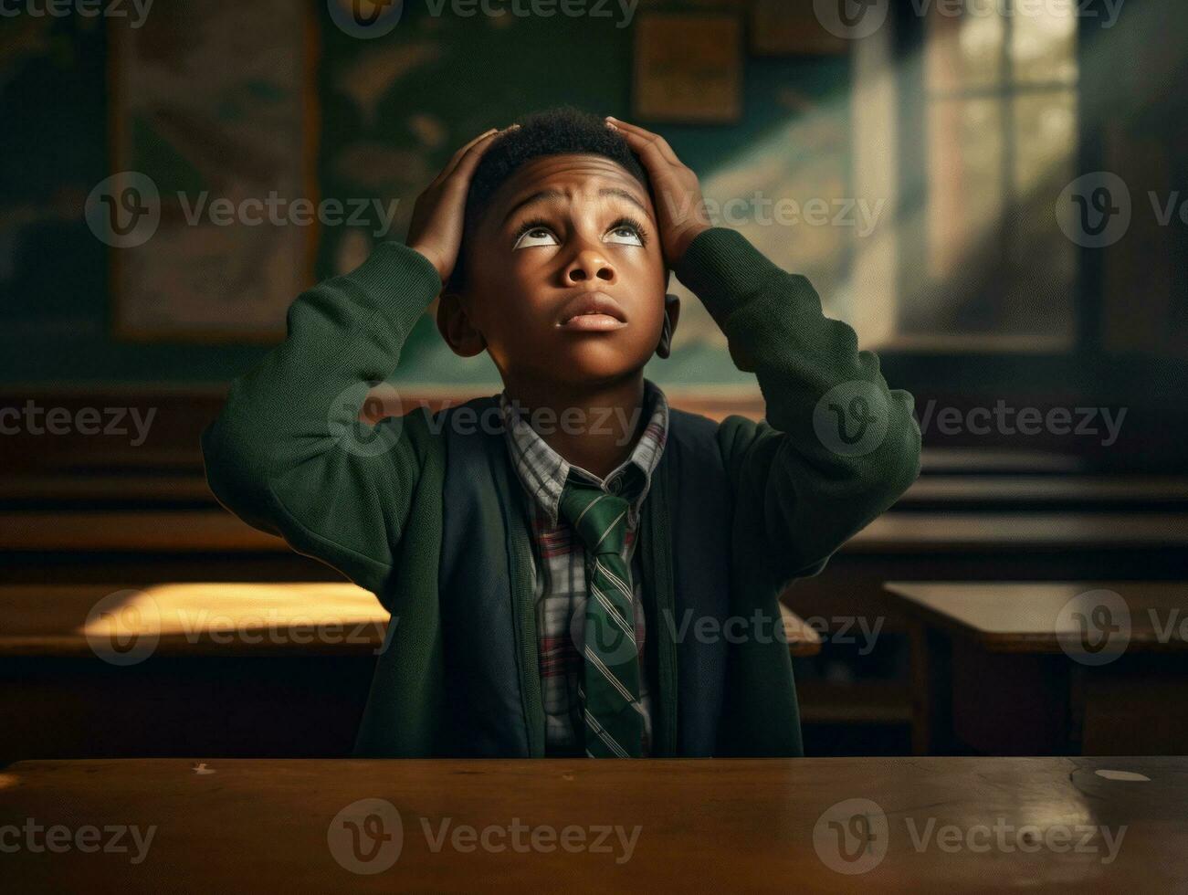 photo of emotional dynamic pose Brasilian kid in school AI Generative