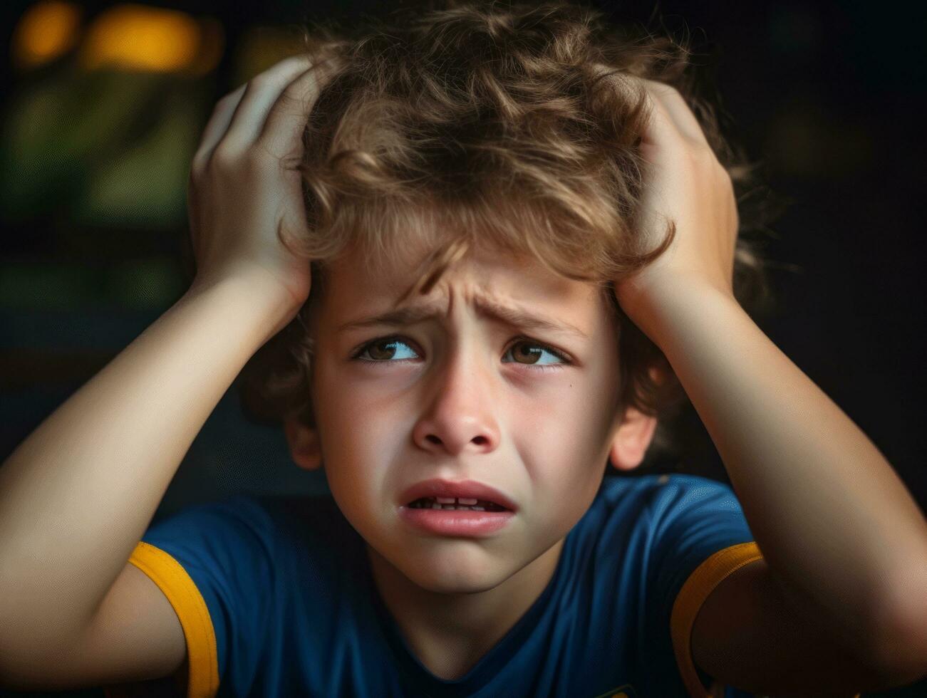 photo of emotional dynamic pose Brasilian kid in school AI Generative
