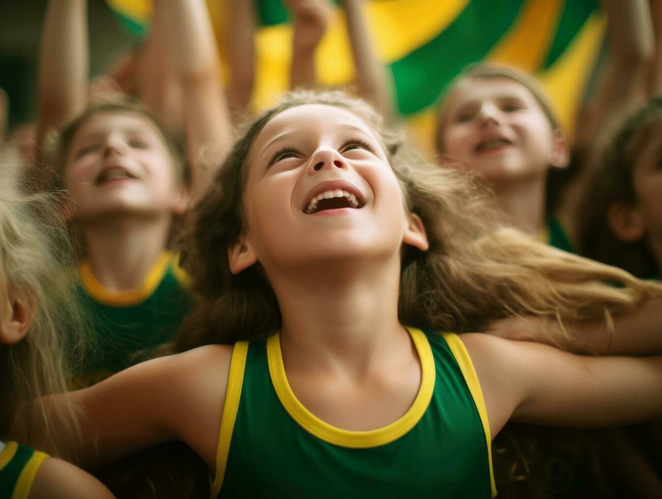 photo of emotional dynamic pose Brasilian kid in school AI Generative