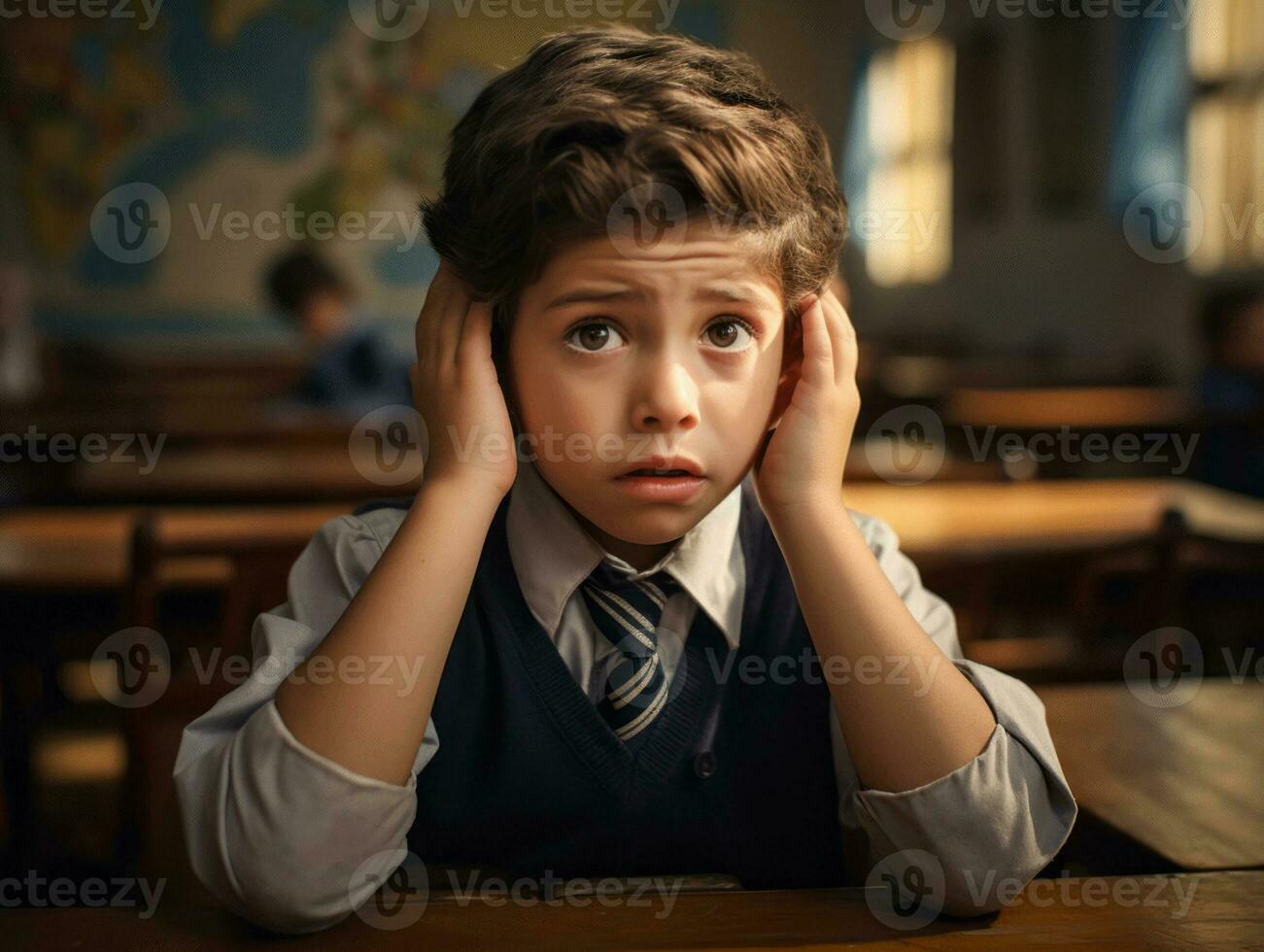 photo of emotional dynamic pose Brasilian kid in school AI Generative