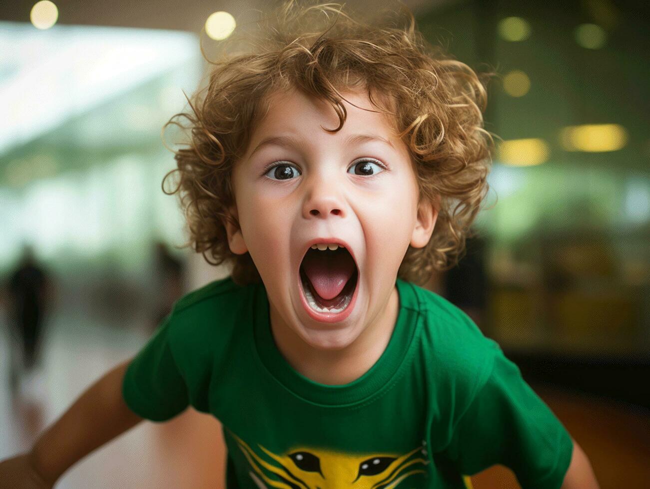 photo of emotional dynamic pose Brasilian kid in school AI Generative