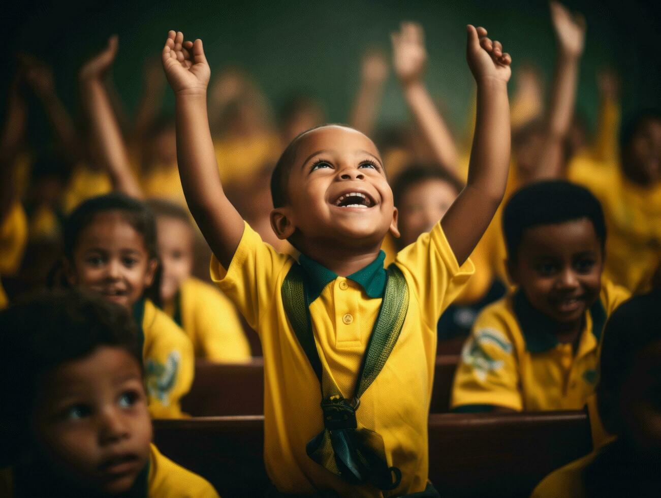 photo of emotional dynamic pose Brasilian kid in school AI Generative