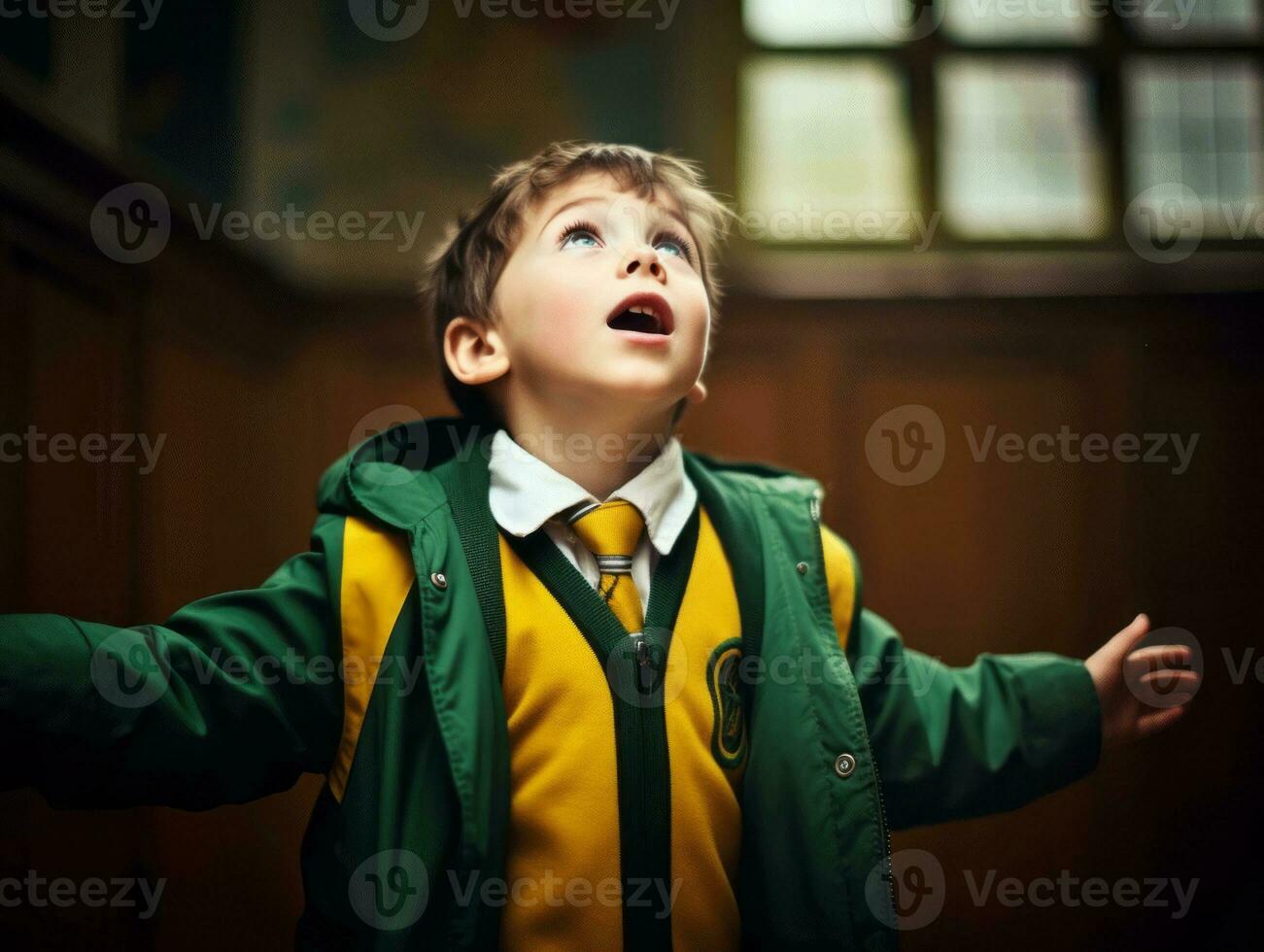 photo of emotional dynamic pose Brasilian kid in school AI Generative