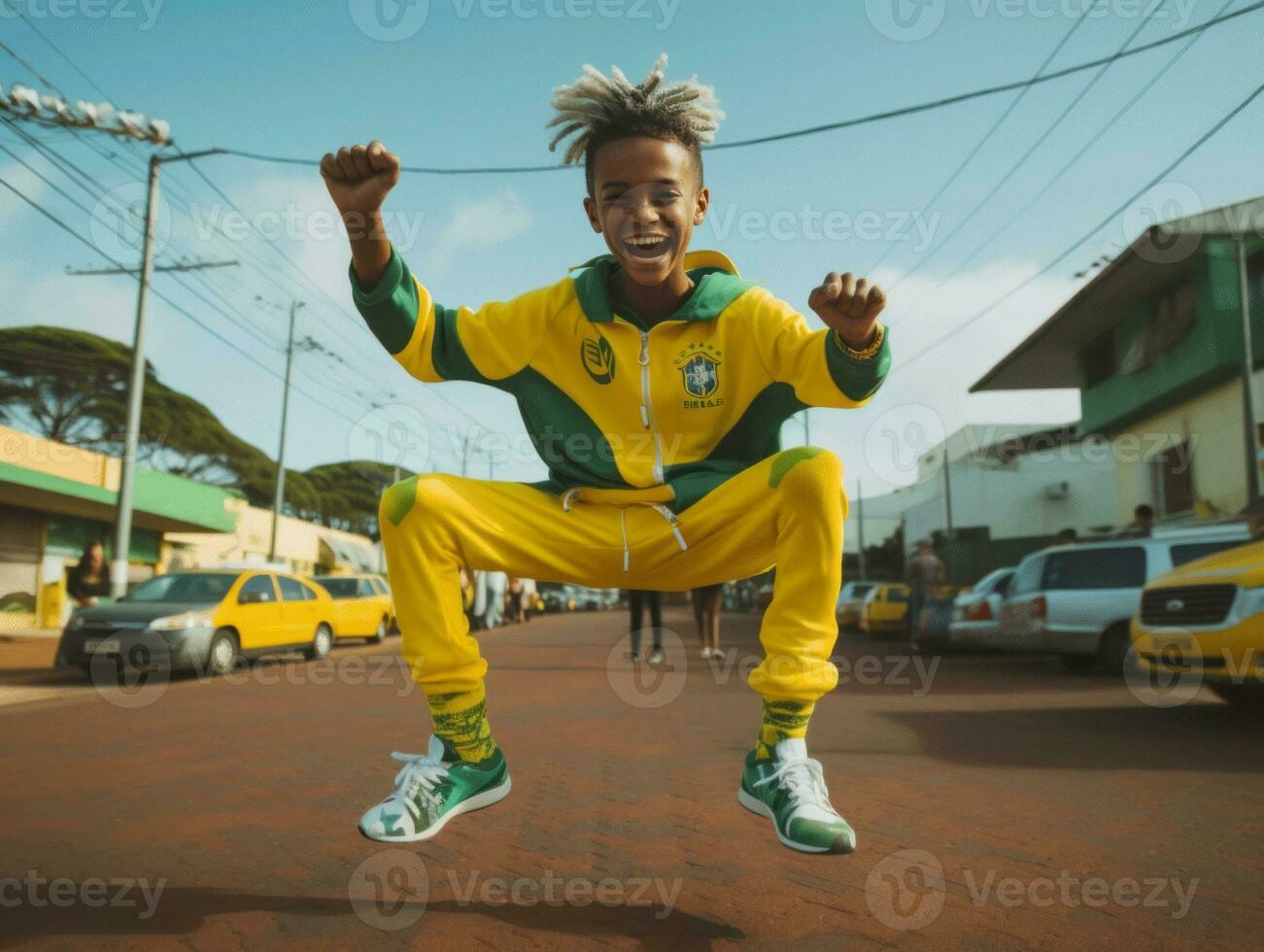 photo of emotional dynamic pose Brasilian kid in school AI Generative