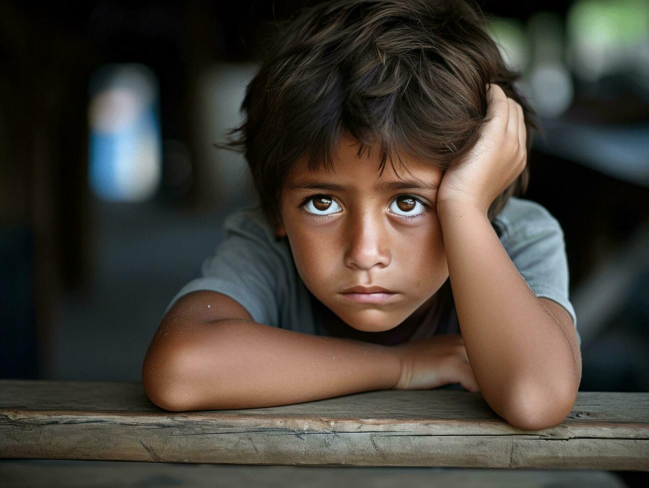 photo of emotional dynamic pose Brasilian kid in school AI Generative