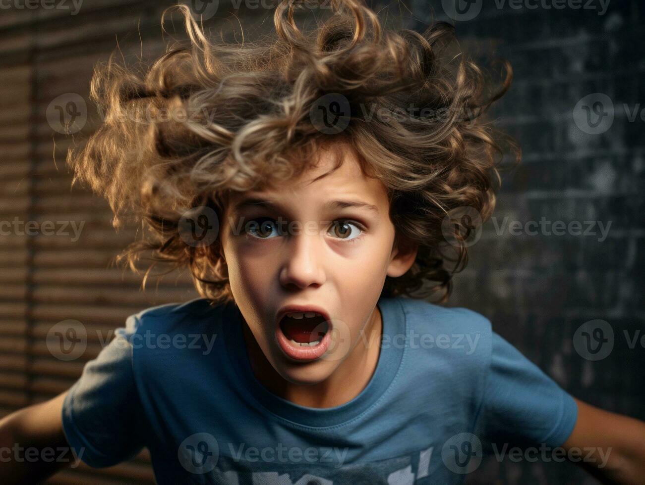 photo of emotional dynamic pose Brasilian kid in school AI Generative