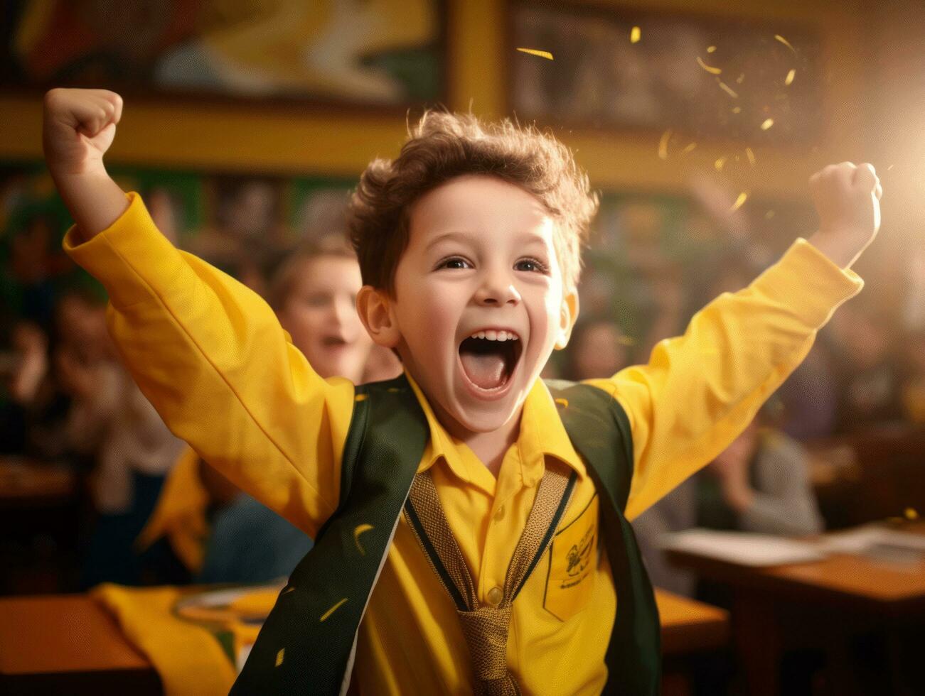 photo of emotional dynamic pose Brasilian kid in school AI Generative