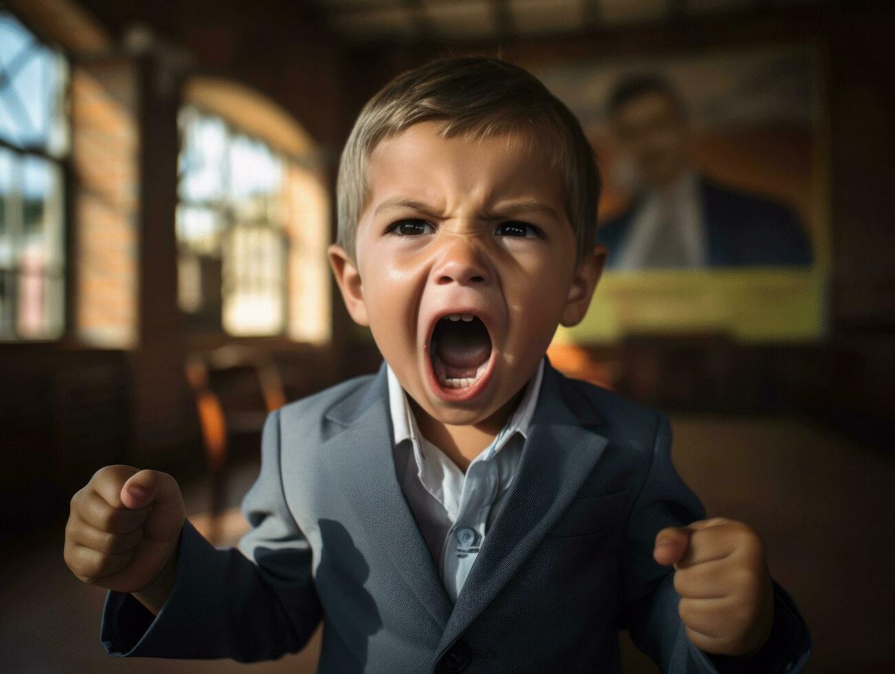 photo of emotional dynamic pose Brasilian kid in school AI Generative