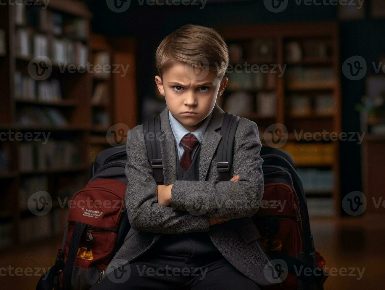 photo of emotional dynamic pose European kid in school AI Generative