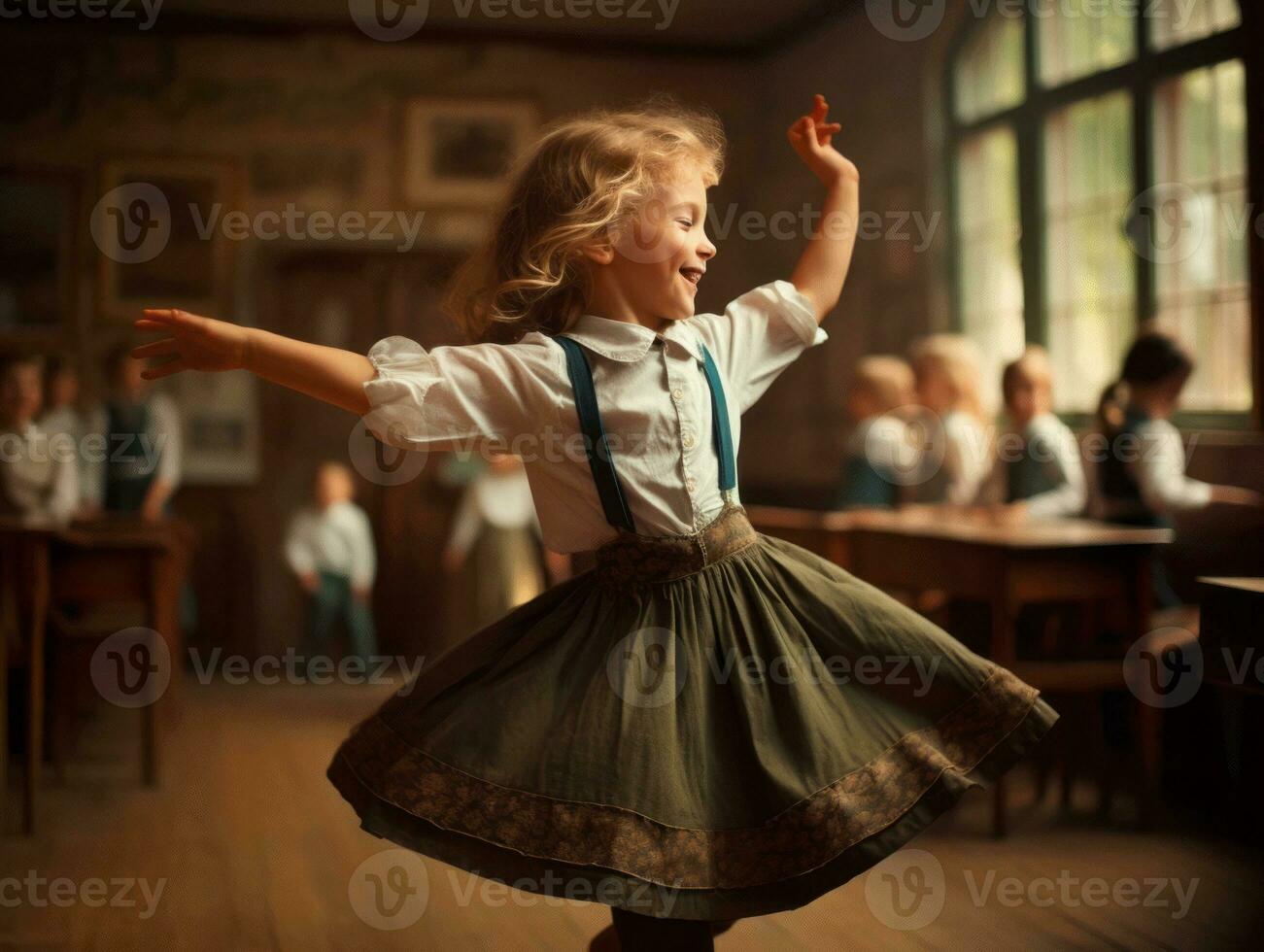 foto de emocional dinámica actitud europeo niño en colegio ai generativo