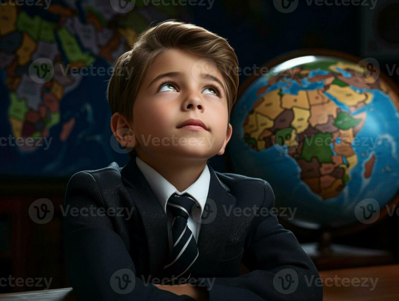 photo of emotional dynamic pose European kid in school AI Generative