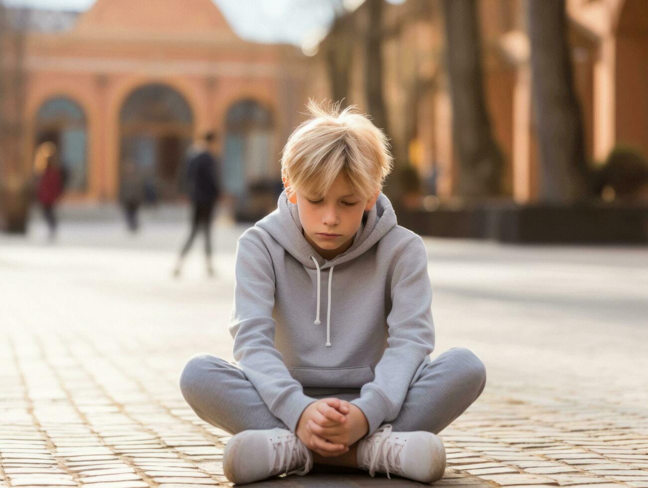 photo of emotional dynamic pose European kid in school AI Generative