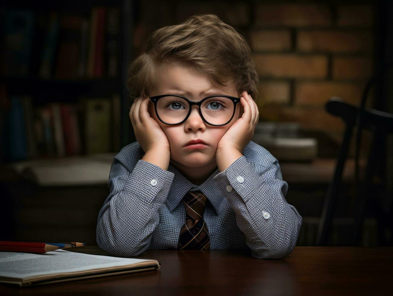 photo of emotional dynamic pose European kid in school AI Generative