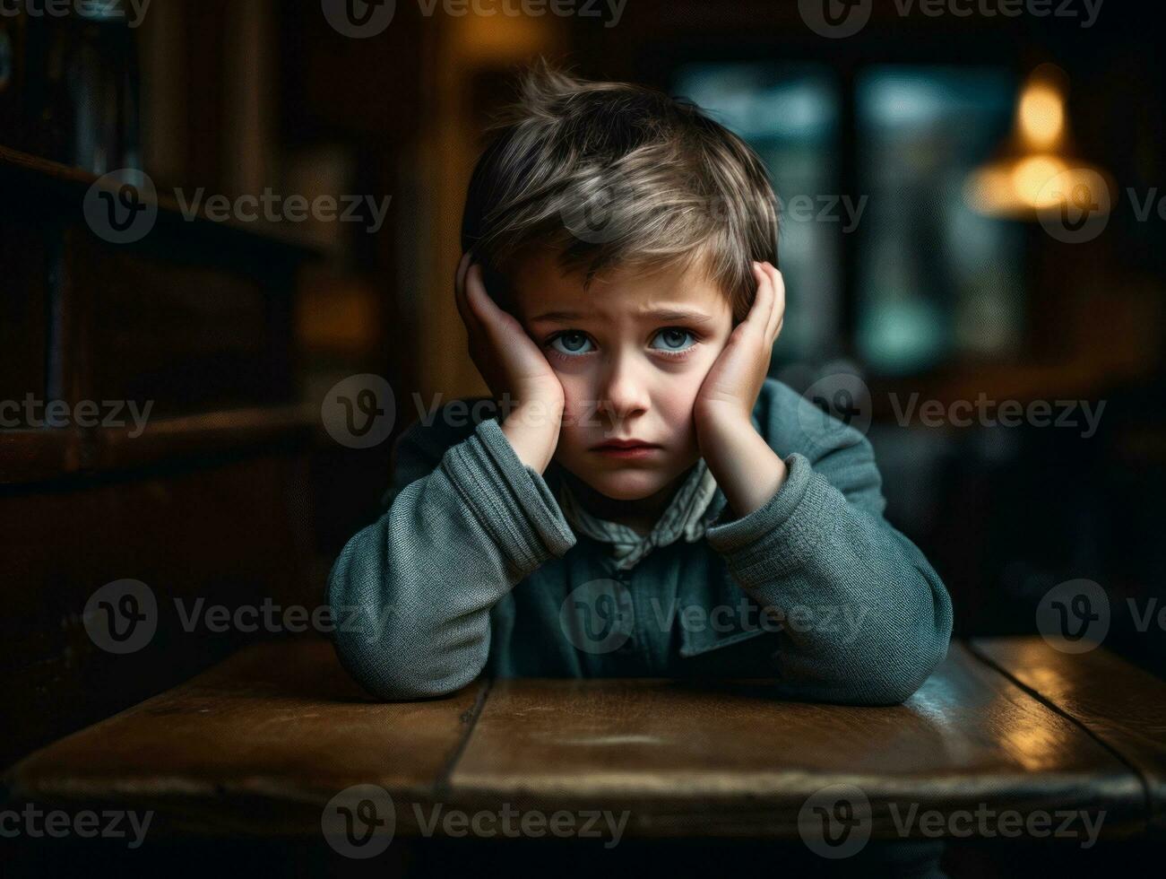 foto de emocional dinámica actitud europeo niño en colegio ai generativo