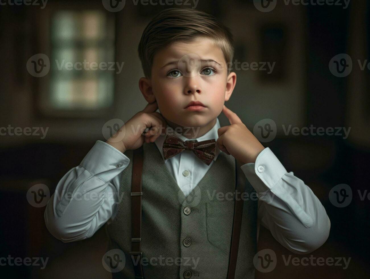 photo of emotional dynamic pose European kid in school AI Generative