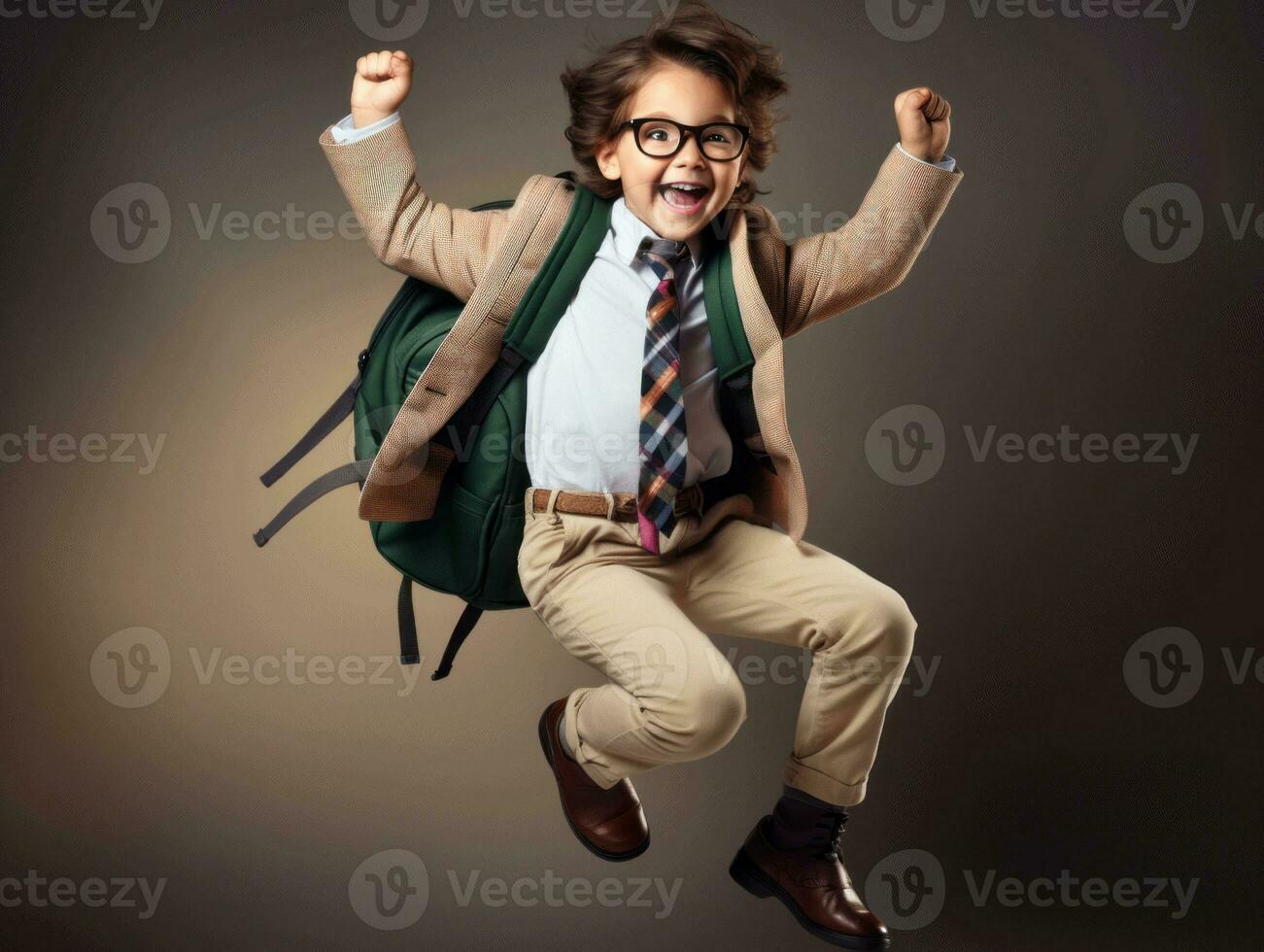 photo of emotional dynamic pose European kid in school AI Generative