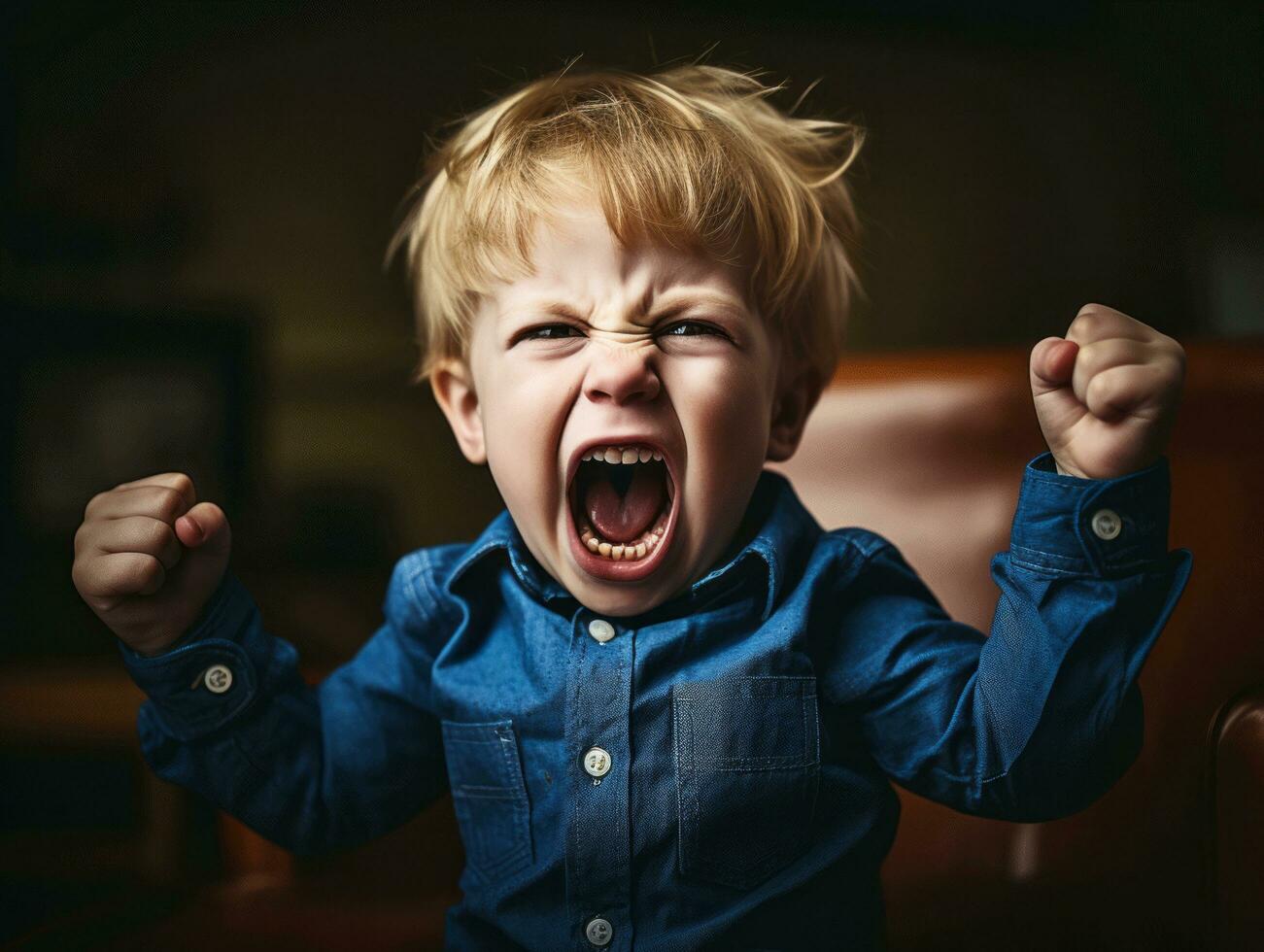 foto de emocional dinámica actitud europeo niño en colegio ai generativo