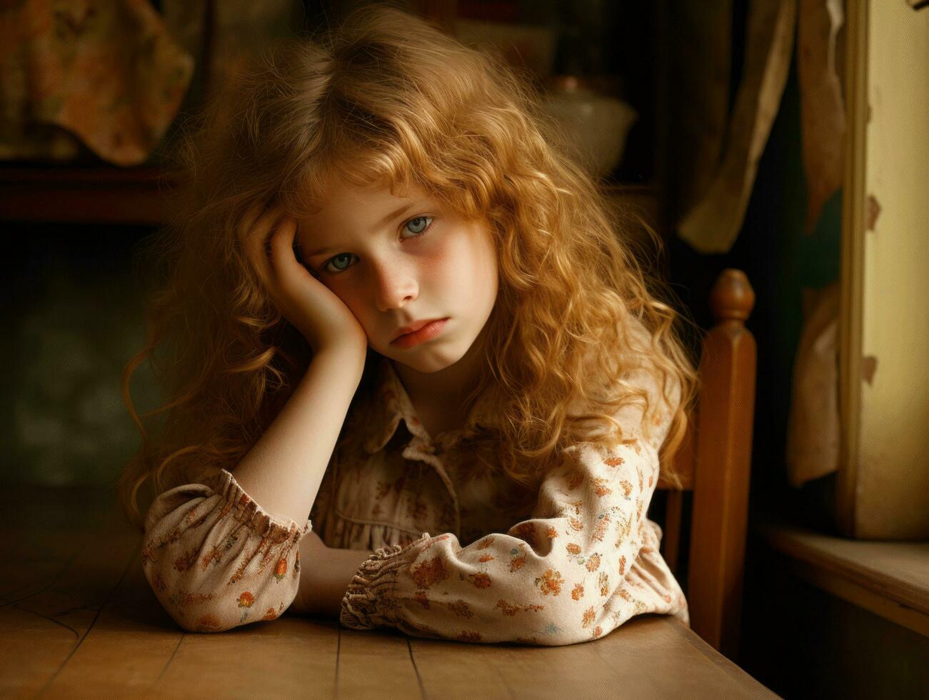 photo of emotional dynamic pose European kid in school AI Generative