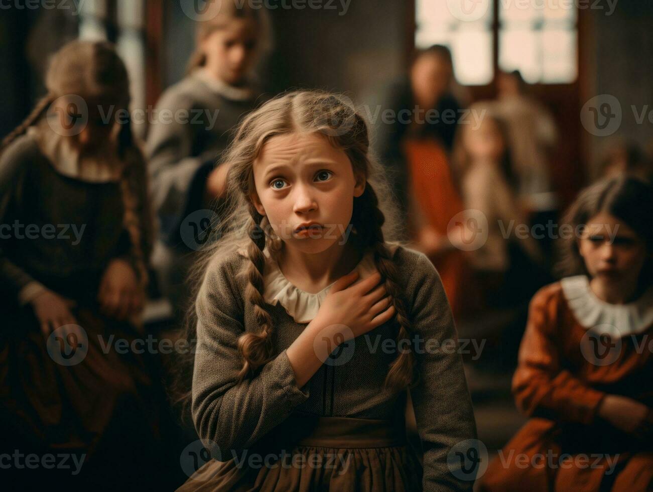 photo of emotional dynamic pose European kid in school AI Generative