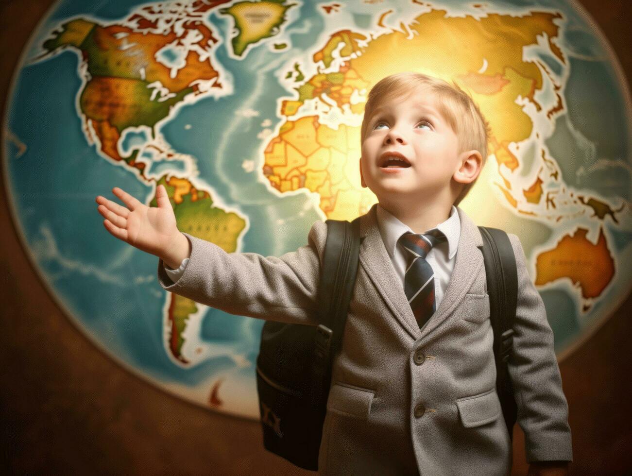 photo of emotional dynamic pose European kid in school AI Generative